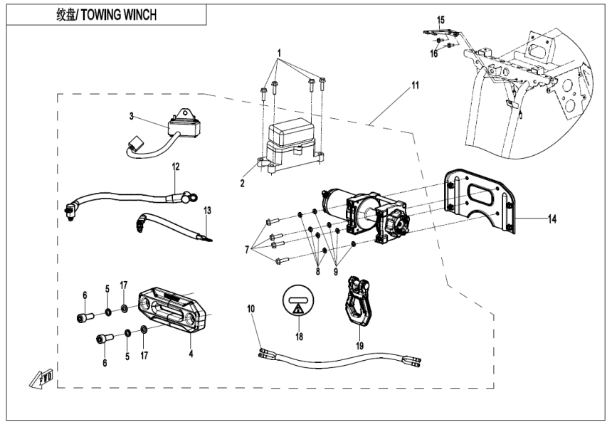 TOWING WINCH(NYLON ROPE, ALUMINUM HOLDER) CF400AZ-3L-F15-2-B-V3