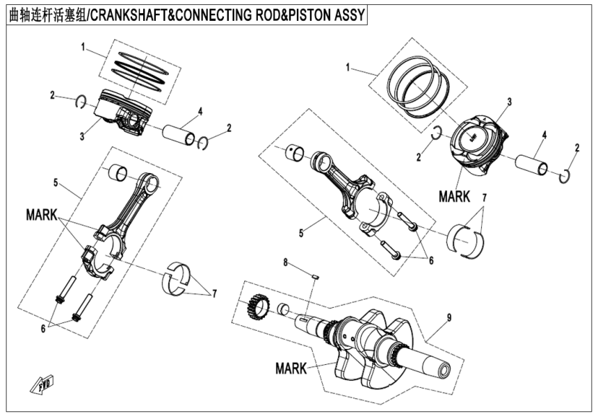 CRANKSHAFT、CONNECTING ROD、PISTON ASSY