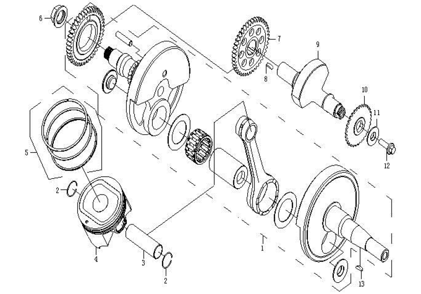 CRANKSHAFT, PISTON, BALANCER