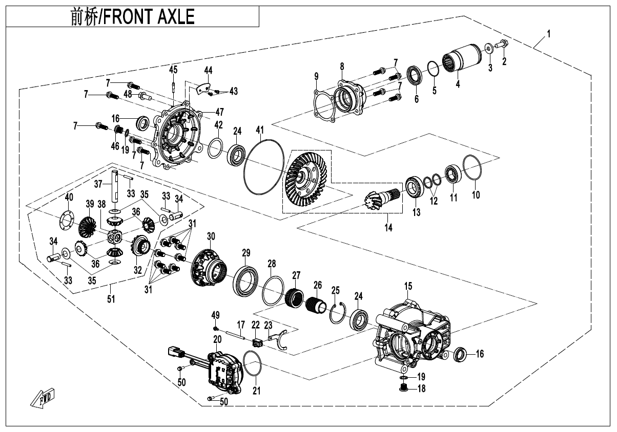FRONT AXLE Q890 Q890-310000-30001-F31-OK