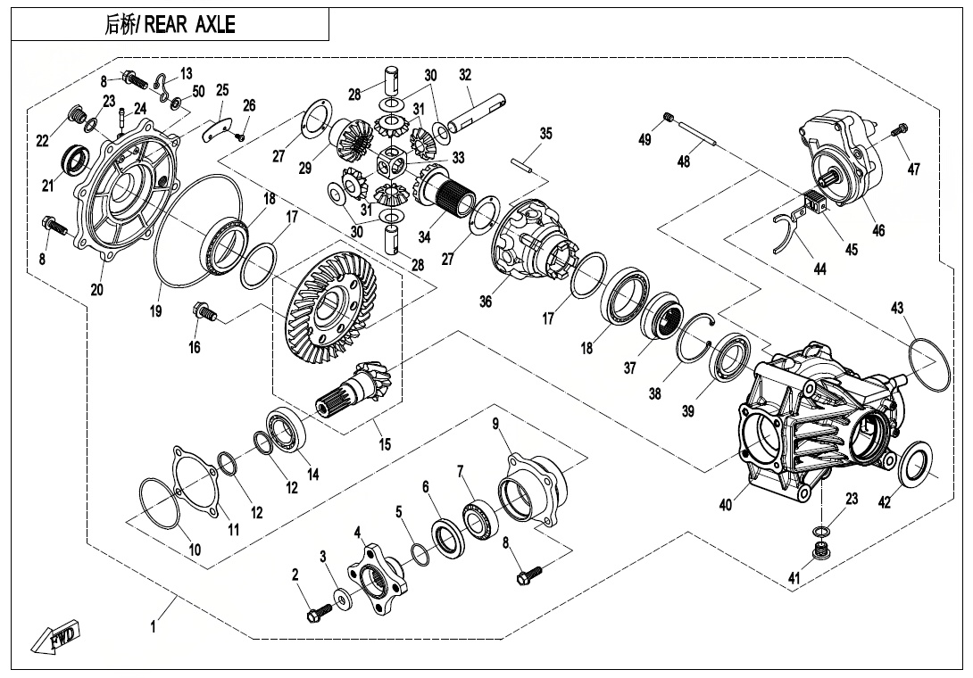 REAR AXLE(WITH DIFFERENTIAL) Q820 Q820-330000-20002-F33-B-OK